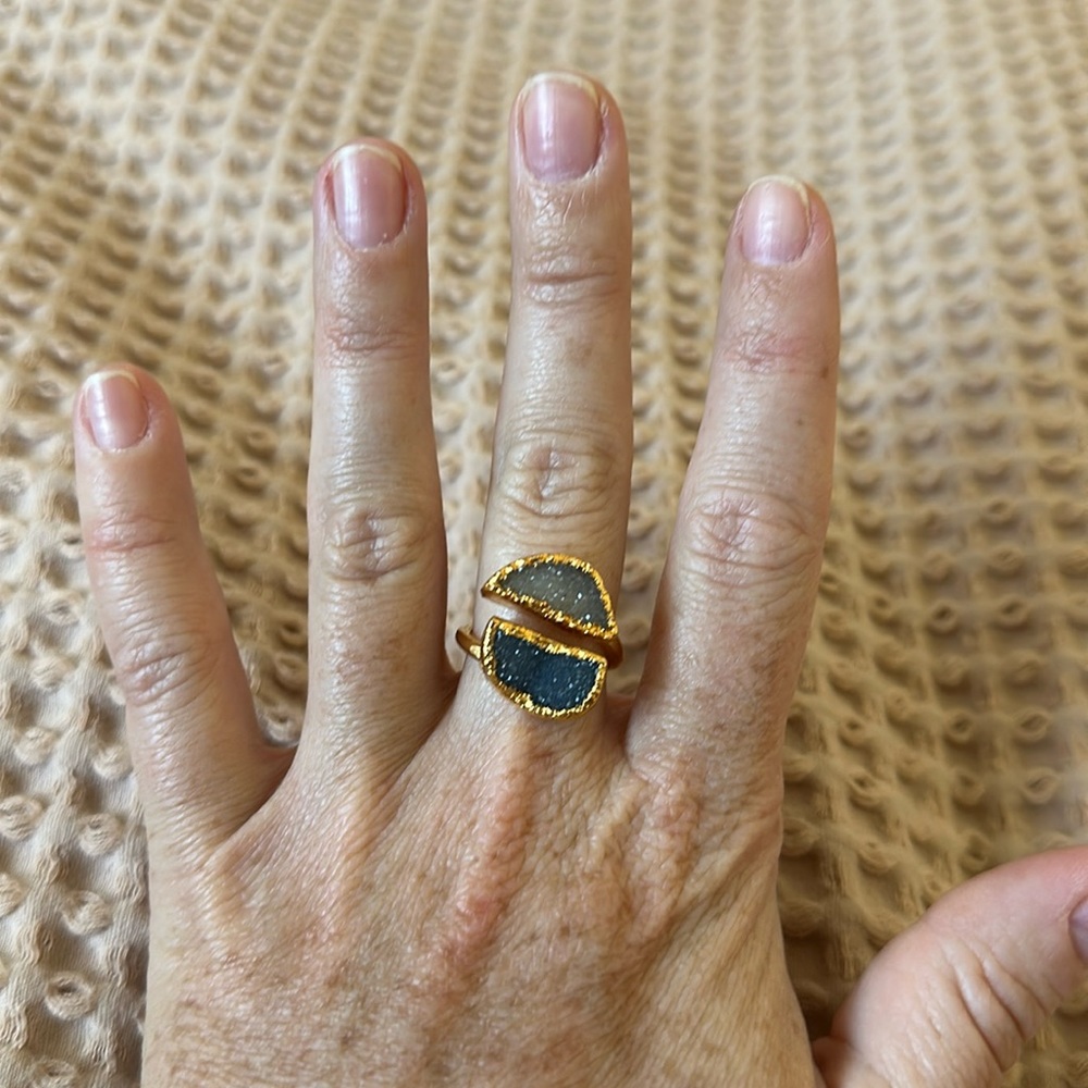 Blue and White geode double ring